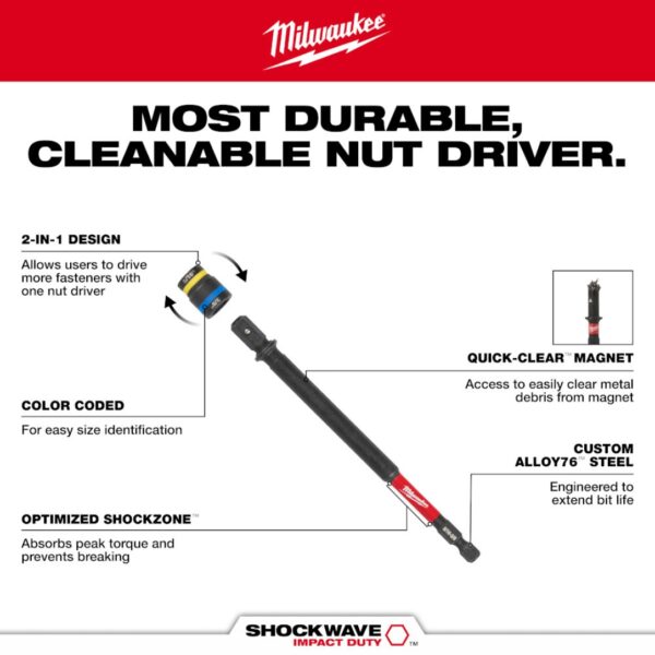 Milwaukee 49-66-4746 SHOCKWAVE Impact Duty 5/16” and 3/8” x 6” QUIK-CLEAR 2-in-1 Magnetic Nut Driver