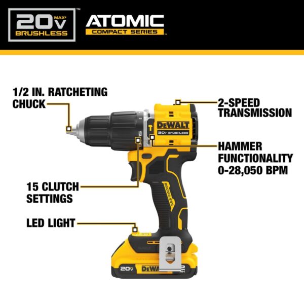 DeWalt DCD799D1 20V MAX ATOMIC 1/2" Brushless Hammer Drill Kit