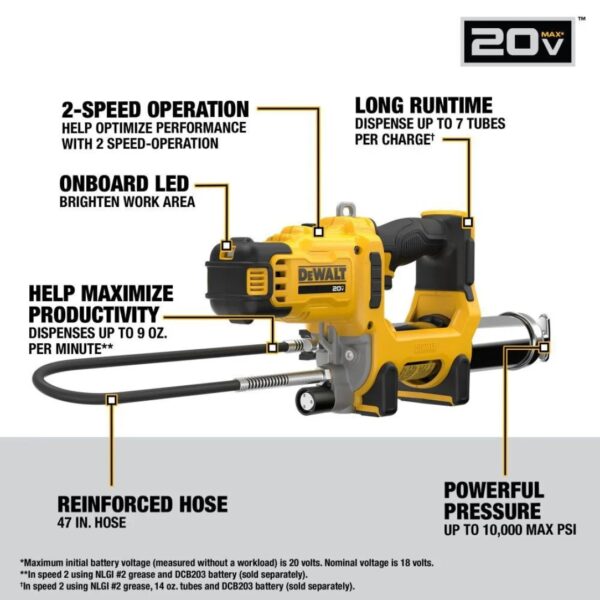 DeWalt DCGG581B 20V MAX 10,000 PSI Variable 2-Speed Grease Gun - Tool Only