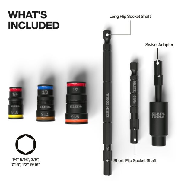 Klein 32984 Impact Flip Socket Set With Swivel Adapter 6-Piece