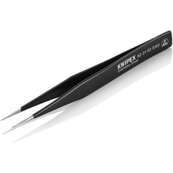 Knipex 922102ESD 5 Stainless Steel Gripping Tweezers - Pointed Tips - ESD (2) Knipex 922102ESD 5" Stainless Steel Gripping Tweezers - Pointed Tips - ESD