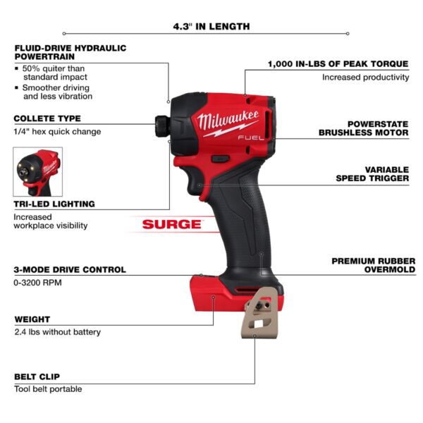 Milwaukee 2761-20 SURGE 14 Hydraulic Driver - Tool Only (1) Milwaukee 2761-20 SURGE 1/4" Hydraulic Driver - Tool Only
