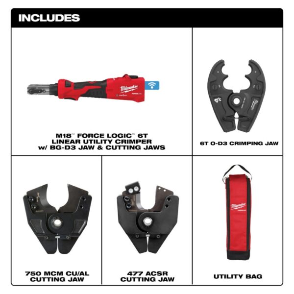 Milwaukee 2978-OCUT M18 FORCE LOGIC Linear Utility Crimper with O-D3 and Cutting Jaws​​ - Tool Only