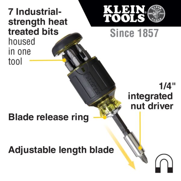 Klein 32308F 10-in-1 Impact-Rated Stubby Driver Set with Flip Socket