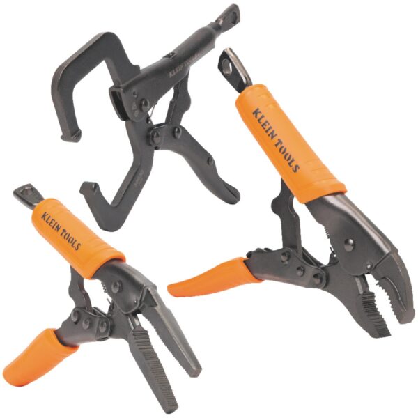 Klein 38664 6" C-Clamp, 6" Long Nose, 10" Curved Jaw Locking Pliers Set 3-Piece