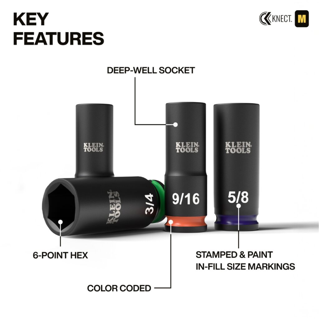 Klein Socket Set Deep Klein 65109IMPCT KNECT 3/8