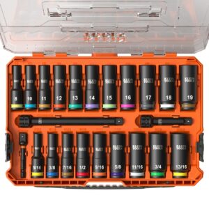 Klein 65121IMPCT KNECT 3/8" Drive Deep-Well SAE and Metric Impact Socket Set 23-Piece