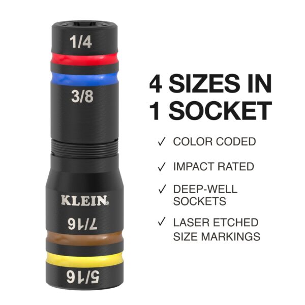 Klein 656QS KNECT Quad-24 SAE and Metric Heavy-Duty Impact Flip Sockets 9-Piece