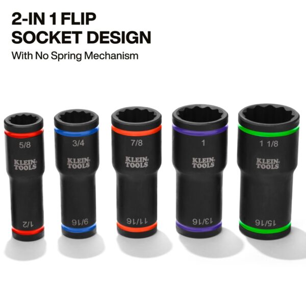 Klein 66055 2-in-1 Impact Flip Socket Set 5-Piece (2) Klein 66055 2-in-1 Impact Flip Socket Set 5-Piece