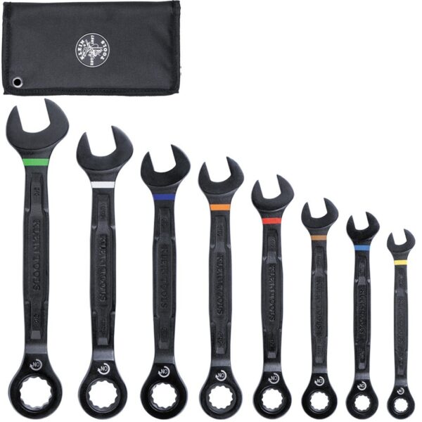 Klein 69408G 90-Tooth 12 Point SAE Combination Ratcheting Wrench Set 8-Piece