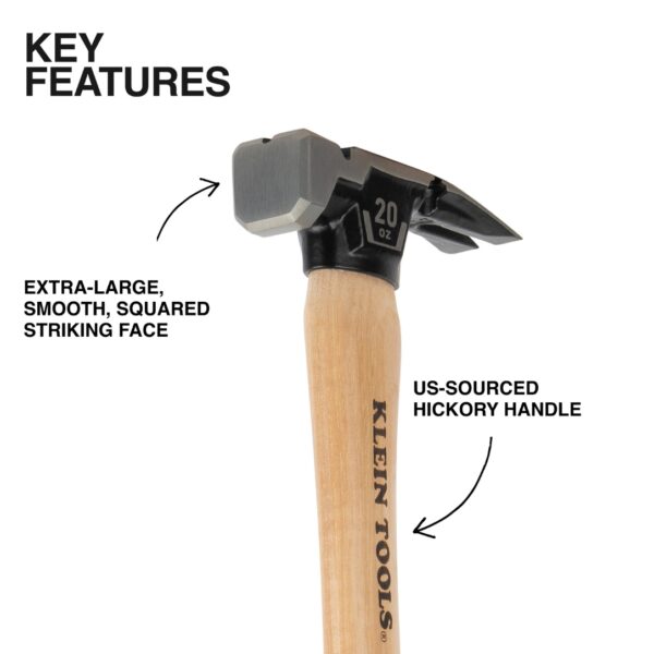 Klein H80920HS 20oz Hickory Handle Smooth Face Hammer