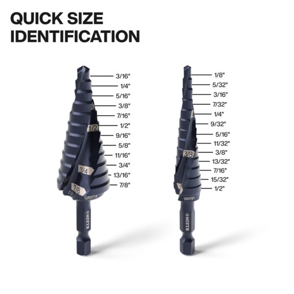 Klein QRST2S Quick-Release Double Fluted Step Drill Bit Set 3-Piece