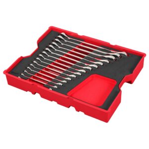 Milwaukee 48-22-0156 Metric Ratcheting Combination Wrench Set 15-Piece with Tray for PACKOUT Drawers