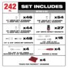 Milwaukee 48-22-9490 1/4”, 3/8”, and 1/2” Drive Metric and SAE Ratchet and Socket Set with Trays for PACKOUT Drawers 242-Piece