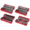 Milwaukee 48-22-9490 1/4”, 3/8”, and 1/2” Drive Metric and SAE Ratchet and Socket Set with Trays for PACKOUT Drawers 242-Piece