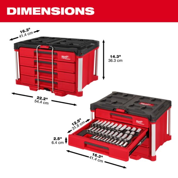 Milwaukee 48-22-9493 Hand Tool Set with PACKOUT 4-Drawer Tool Box 64-Piece