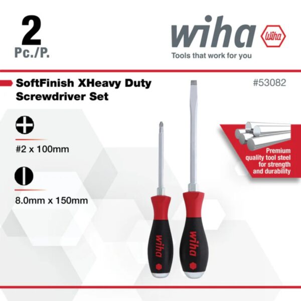 Wiha 53082 SOFTFINISH XHeavy Duty Slotted and Phillips Screwdriver Set