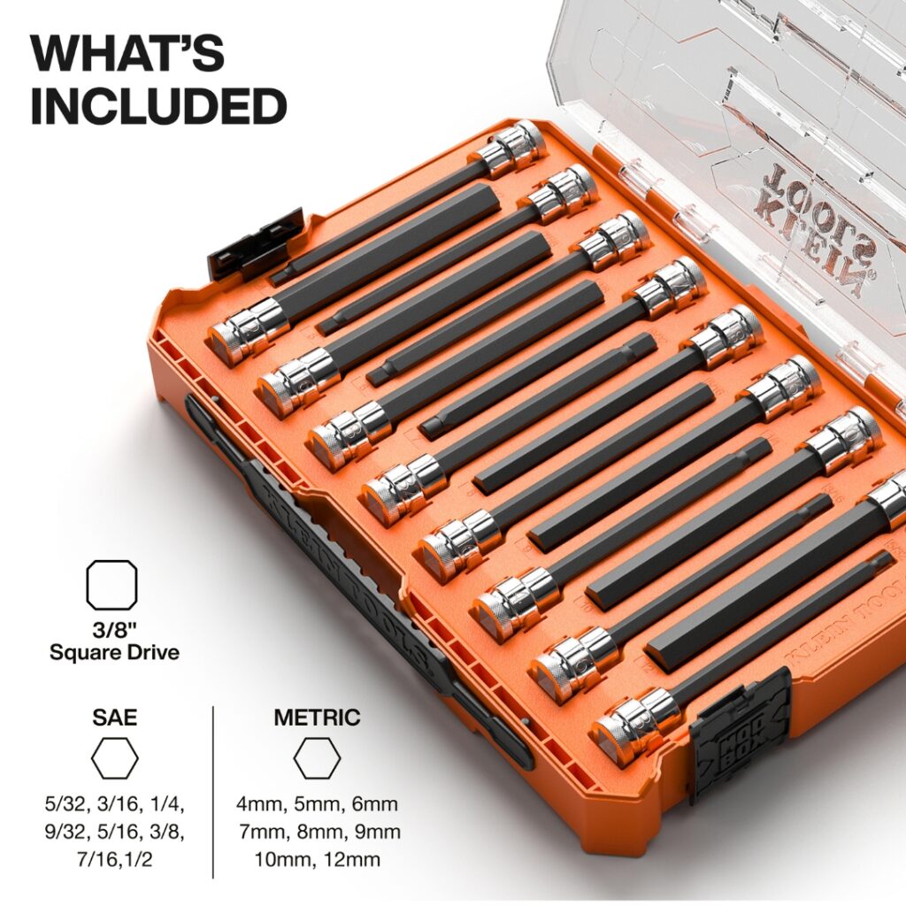 Klein 652216HEXL SAE and Metric Long Hex Bit Socket Set 16-Piece - BC ...