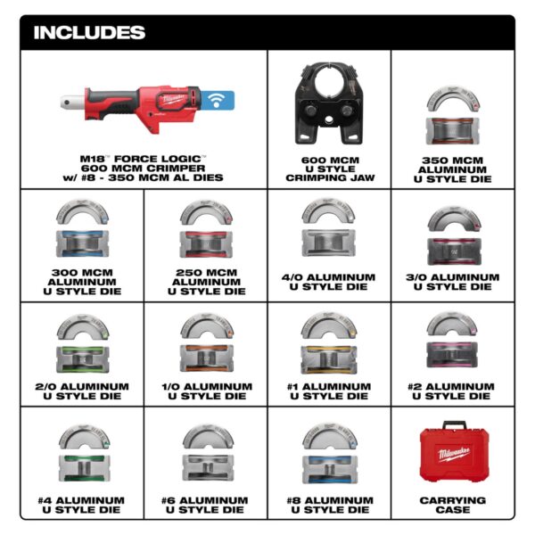 Milwaukee 2679-350AL M18 FORCE LOGIC 600 MCM Crimper Kit with Dies