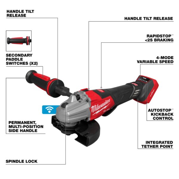 Milwaukee 3676-20 M18 FUEL 4 1/2" - 6" Dual Trigger Braking Grinder with Paddle Switch with ONE KEY - Tool Only
