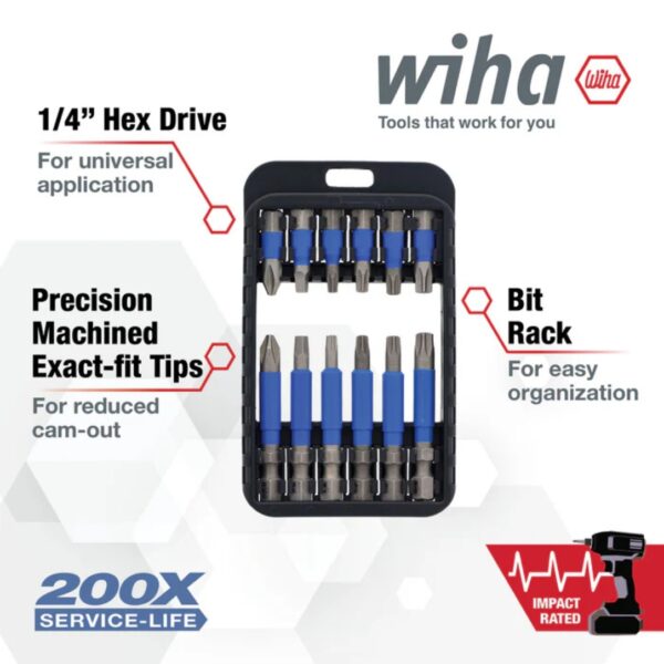 Wiha 70288 TERMINATORBLUE PH/SQ/TX Impact Driver Bit Set 12-Piece