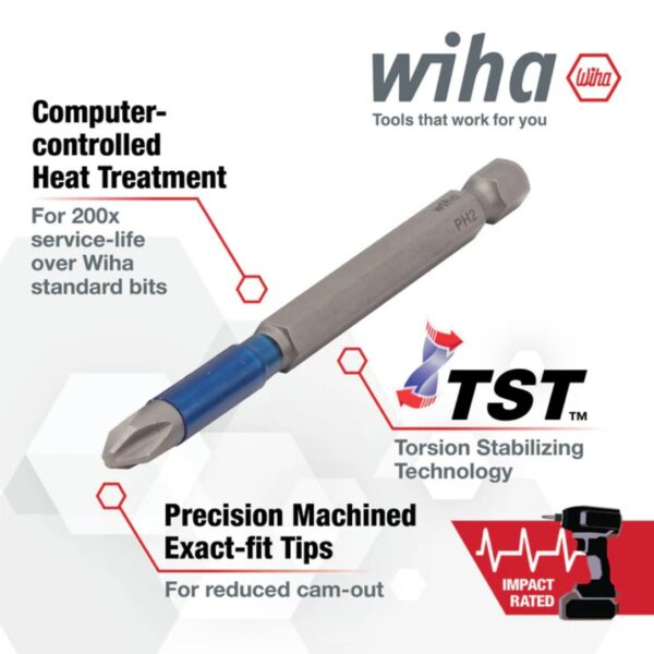 Wiha 70302 TERMINATORBLUE Phillips PH2 x 3-1/2" Impact Driver Bits 2-Pack