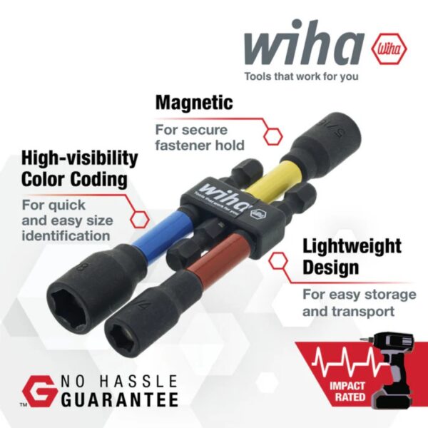Wiha 70489 1/4", 5/16", 3/8" Colour-Coded Magnetic Socket Adapter Set