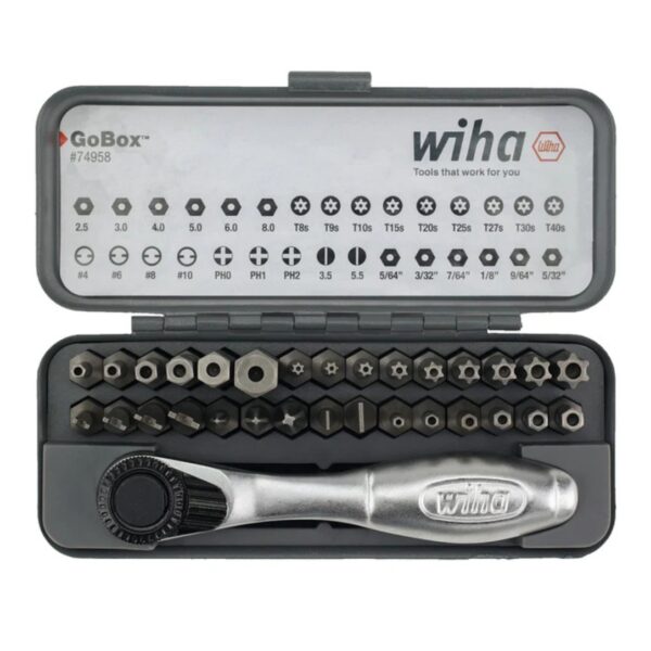 Wiha 74958 GOBOX Security Bit Set with Mini Ratchet 32-Piece