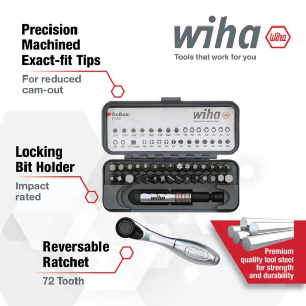 Wiha 74984 GOBOX Standard Bit Set with Mini Ratchet 32-Piece