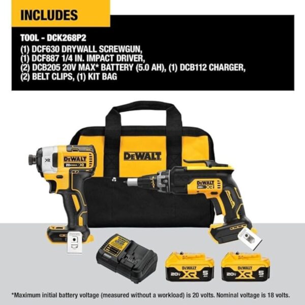 DeWalt DCK268P2 20V MAX XR Drywall Screwgun and Impact Driver Combo Kit