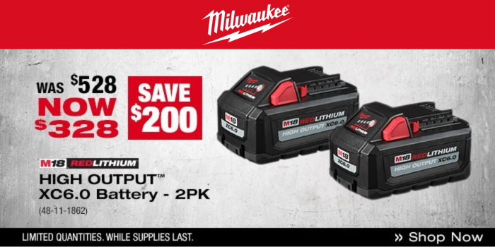 Milwaukee 48-11-1862 6Ah Battery 2 Pack on Sale